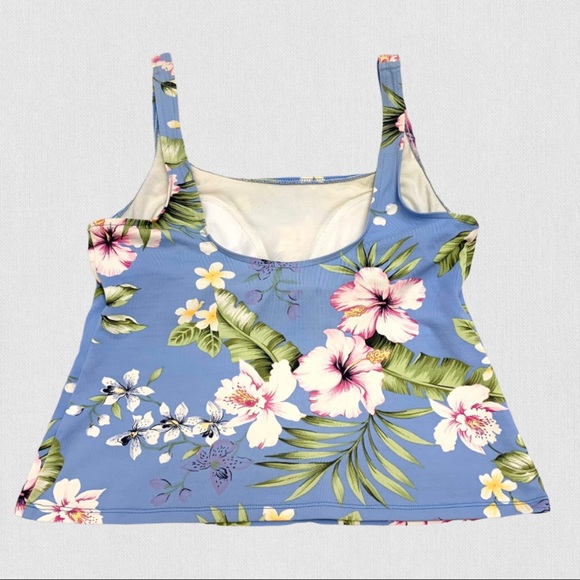 VINTAGE | 1980’s Blue Tropical Paradise Hibiscus Florals Tankini Swimsuit Top - Picture 4 of 6